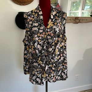 Liz Claiborne Career Top Fantastic Floral! Orange & Yellow Beauty Size XXL